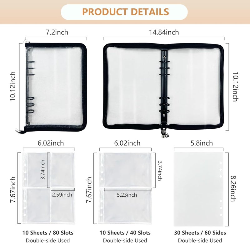 NOCAFI Sticker Storage Organizer Binder A5 Sticker Collecting Book Zipper Album for Adult with Blank Reusable Release Paper and Pocket Pages (Black) - Image 4